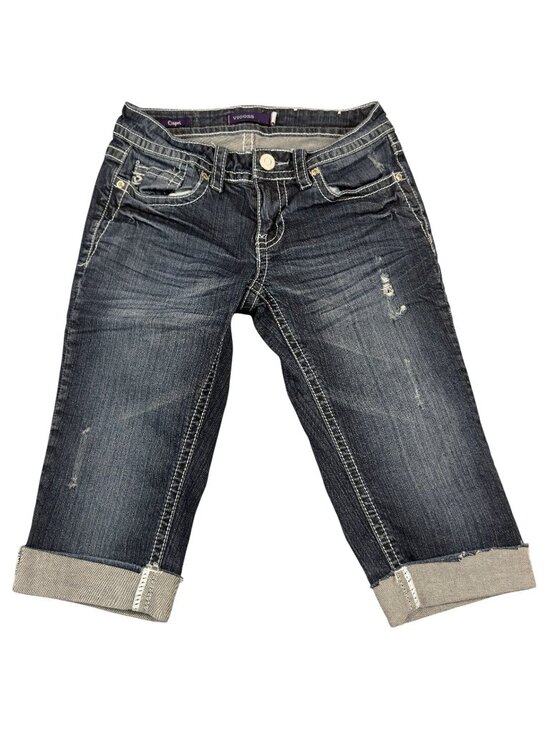 Vigoss Pants - Vigoss Capri Jeans Womens Size 0 Rolled Cuff Distressed Stretch Blue Denim